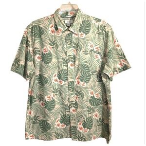 Croft &Barrow Men Hawaiian Shirt XL Green Floral Casual Short Sleeve 100% Cotton